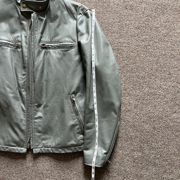 Vintage PARK V Grey Leather Motorcycle Biker Jacket Removable Lining Size 44 USA - Picture 10 of 16